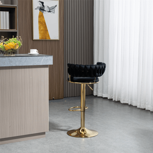 Banco de bar - Conjunto de 2 peças - Com encosto e altura reguláveis - Preto