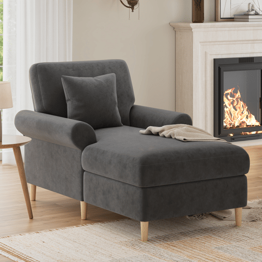 Poltrona Relax XXL - Poltrona de leitura, reclinável, de veludo - Cinza