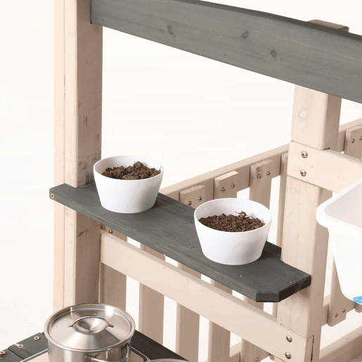 Cozinha infantil de barro em madeira para exterior u2013 com torneira de água a funcionar, casinha de brincar em madeira para jardim, brinquedos infantis, presente para maiores de 3 anos u2013 Cinza+Beige