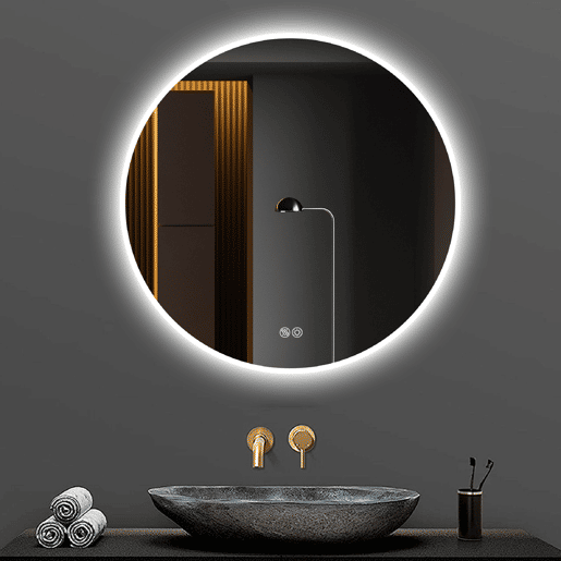 Espelho de casa de banho LED redondo 70 cm - Antiembaciamento, regulável em 3 temperaturas, montagem na parede - Prateado