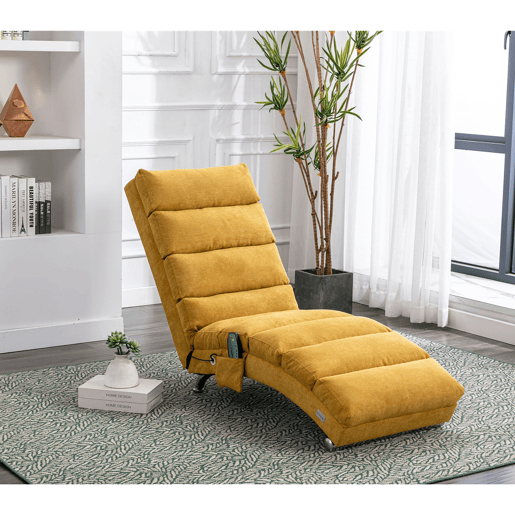 Sofá reclinável individual - apoio corporal completo, vibração suave, bolsos laterais - amarelo mostarda