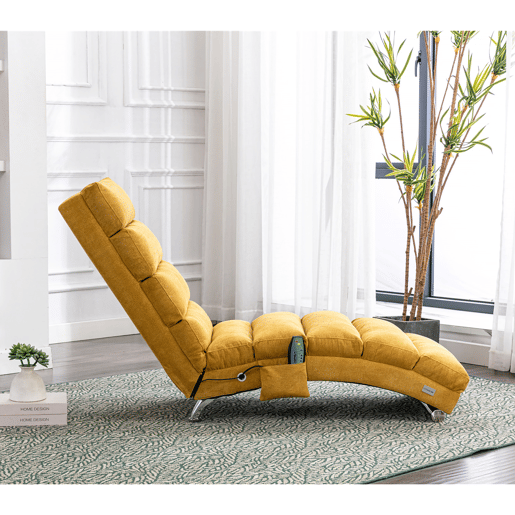 Sofá reclinável individual - apoio corporal completo, vibração suave, bolsos laterais - amarelo mostarda