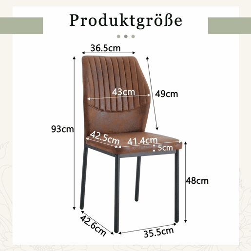 Conjunto de 4 cadeiras de jantar estilo leve-luxuoso - Encosto castanho em tecido técnico com padrão vertical + pernas em metal preto