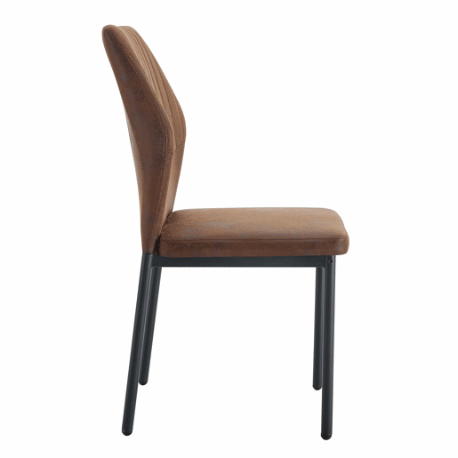 Conjunto de 4 cadeiras de jantar estilo leve-luxuoso - Encosto castanho em tecido técnico com padrão vertical + pernas em metal preto