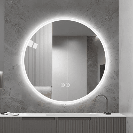 Espelho de casa de banho LED redondo 80 cm - Antiembaciamento, regulável em 3 tons, montagem na parede - Prateado