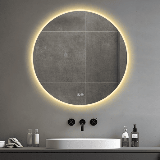 Espelho de casa de banho LED redondo 80 cm - Antiembaciamento, regulável em 3 tons, montagem na parede - Prateado