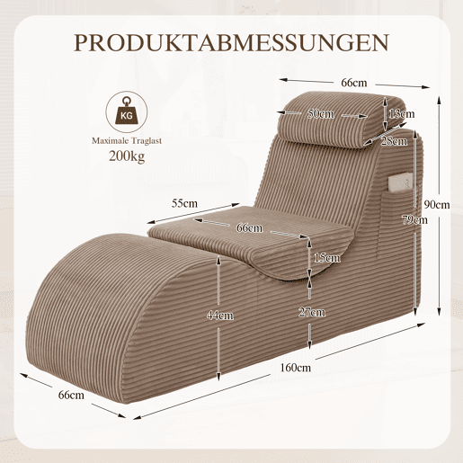 Poltrona ergonómica moderna - Design exclusivo, espuma de compressão, capa removível, bolso lateral - Caqui