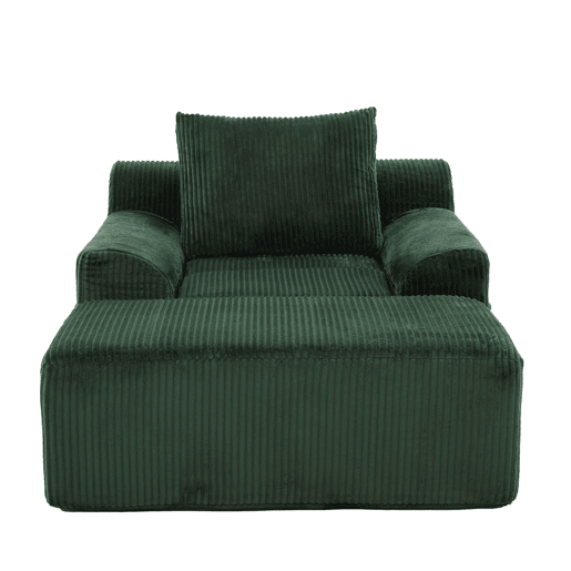 Sofá relax - Veludo canelado, assento profundo, almofada e bolsos laterais - Verde esmeralda
