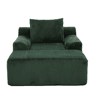 Sofá relax - Veludo canelado, assento profundo, almofada e bolsos laterais - Verde esmeralda