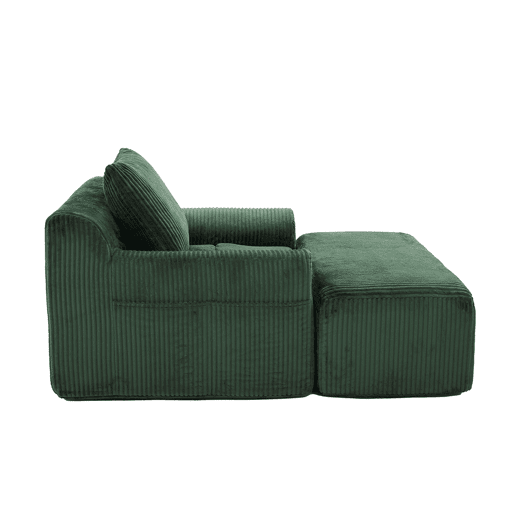 Sofá relax - Veludo canelado, assento profundo, almofada e bolsos laterais - Verde esmeralda
