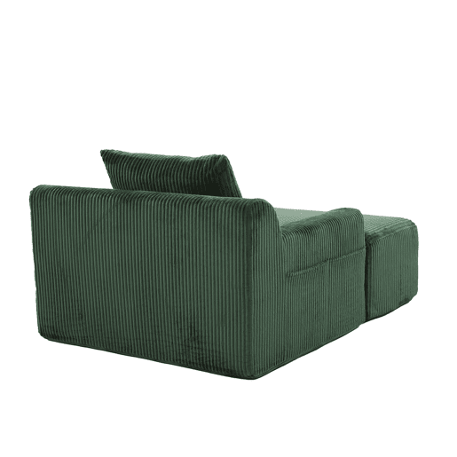 Sofá relax - Veludo canelado, assento profundo, almofada e bolsos laterais - Verde esmeralda