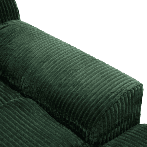 Sofá relax - Veludo canelado, assento profundo, almofada e bolsos laterais - Verde esmeralda