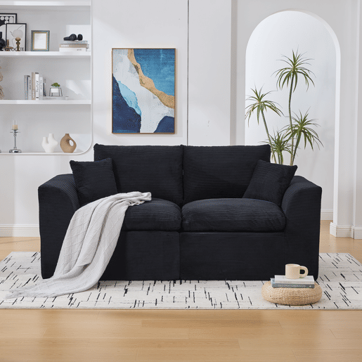 Sofá individual de 1 lugar - Minimalista, confortável, com almofada - Preto