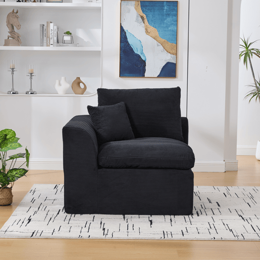 Sofá individual de 1 lugar - Minimalista, confortável, com almofada - Preto
