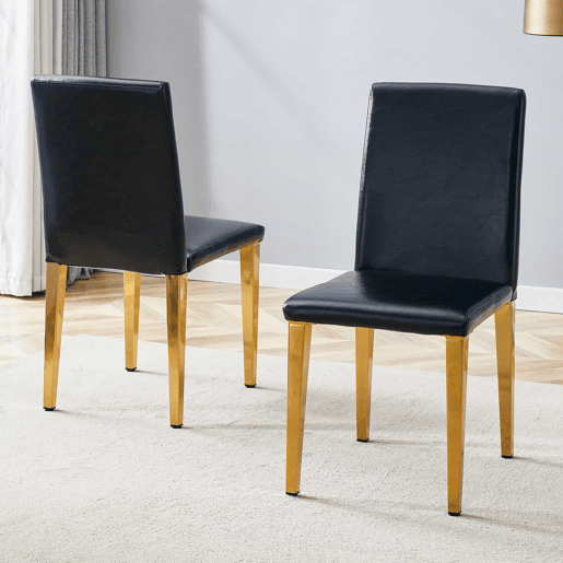 Conjunto de 2 cadeiras de jantar - design minimalista em PU preto com pernas metálicas douradas - preto e dourado
