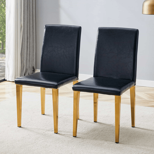 Conjunto de 2 cadeiras de jantar - design minimalista em PU preto com pernas metálicas douradas - preto e dourado