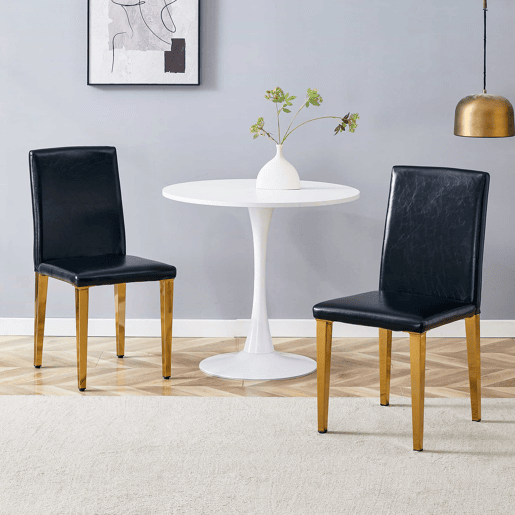 Conjunto de 2 cadeiras de jantar - design minimalista em PU preto com pernas metálicas douradas - preto e dourado