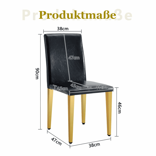 Conjunto de 2 cadeiras de jantar - design minimalista em PU preto com pernas metálicas douradas - preto e dourado
