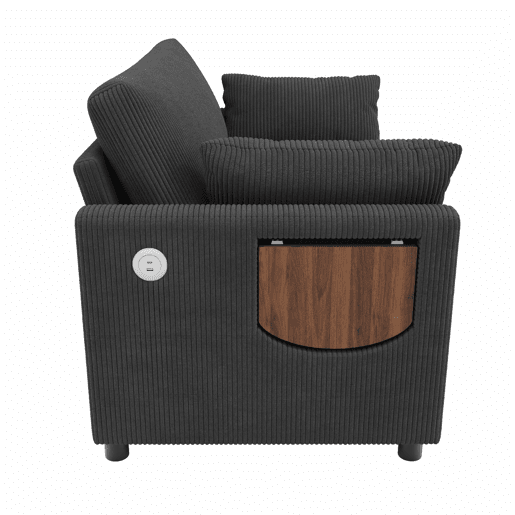 Sofá-cama de 2 lugares - com porta USB, mesa lateral dobrável e acessórios - cinzento