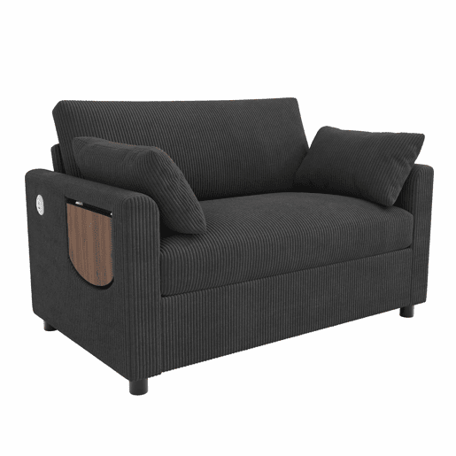 Sofá-cama de 2 lugares - com porta USB, mesa lateral dobrável e acessórios - cinzento