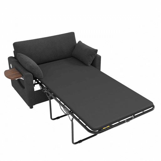 Sofá-cama de 2 lugares - com porta USB, mesa lateral dobrável e acessórios - cinzento