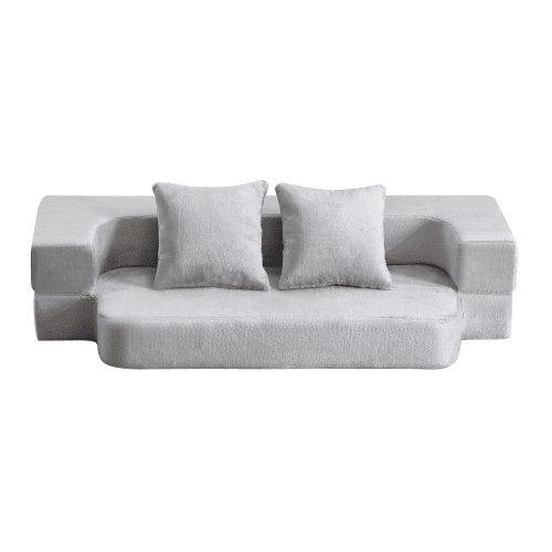 Sofá-cama de 2 lugares - conversível, sem montagem, fácil de transportar - cinzento claro