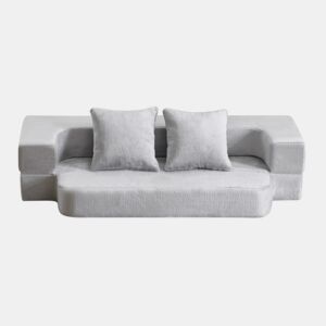 Sofá-cama de 2 lugares - conversível, sem montagem, fácil de transportar - cinzento claro
