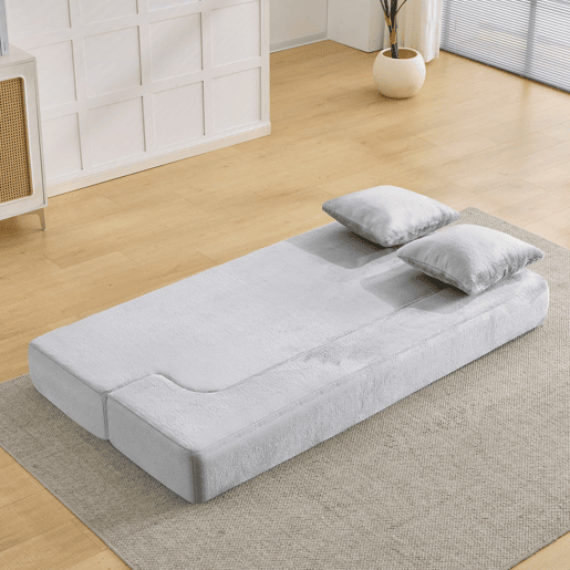 Sofá-cama de 2 lugares - conversível, sem montagem, fácil de transportar - cinzento claro