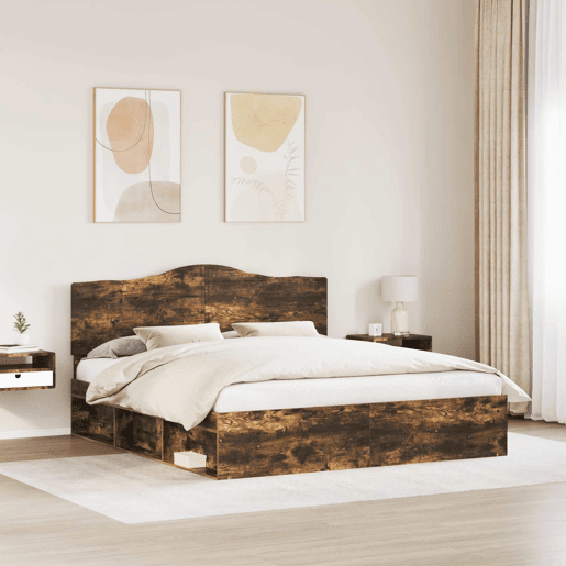 Estrutura de cama de casal com cabeceira - Carvalho Defumado 180 x 200 cm