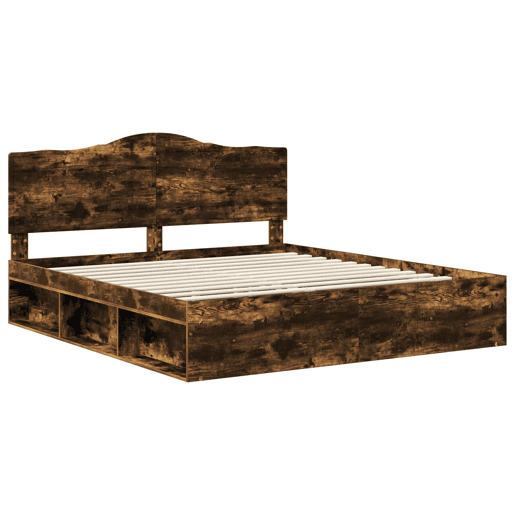 Estrutura de cama de casal com cabeceira - Carvalho Defumado 180 x 200 cm