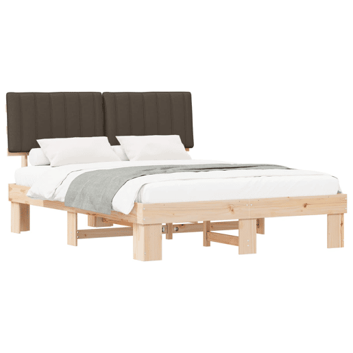 Estrutura de Cama de casal moderno com Cabeceira Estofada Cinzento-acastanhado