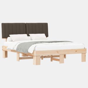Estrutura de Cama de casal moderno com Cabeceira Estofada Cinzento-acastanhado