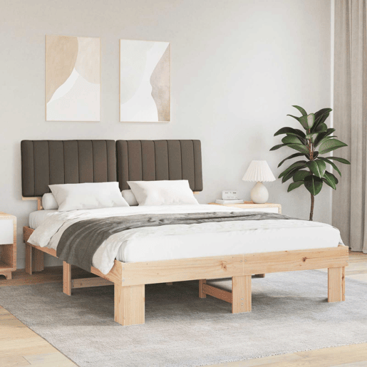 Estrutura de Cama de casal moderno com Cabeceira Estofada Cinzento-acastanhado