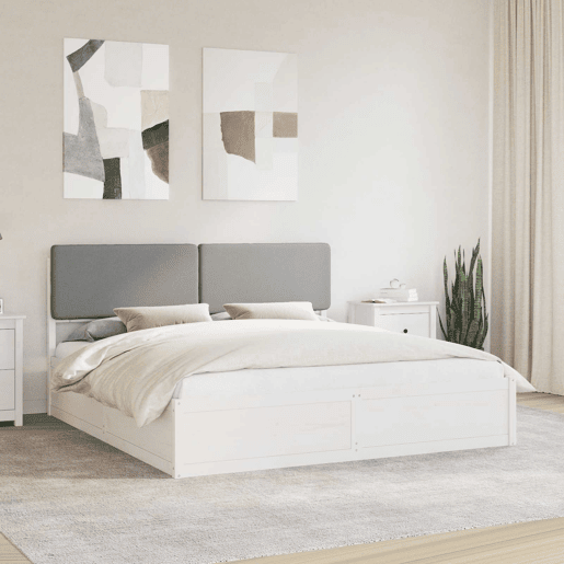 Estrutura de Cama de casal moderno com Cabeceira Estofada Cinzento-claro