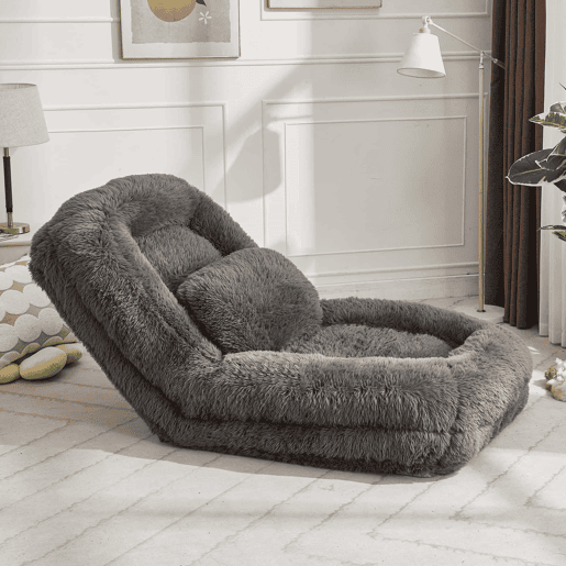 Sofá tipo cama humana - 5 posições ajustáveis, sofá multifuncional para jogos, meditação e relaxamento, tecido felpudo - Cinza escuro