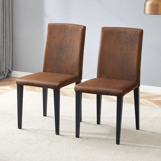 Cadeiras de sala de jantar 2 unidades - estilo europeu minimalista, tecido castanho e pernas metálicas pretas - castanho e preto