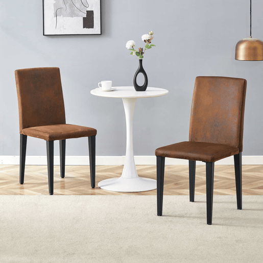 Cadeiras de sala de jantar 2 unidades - estilo europeu minimalista, tecido castanho e pernas metálicas pretas - castanho e preto