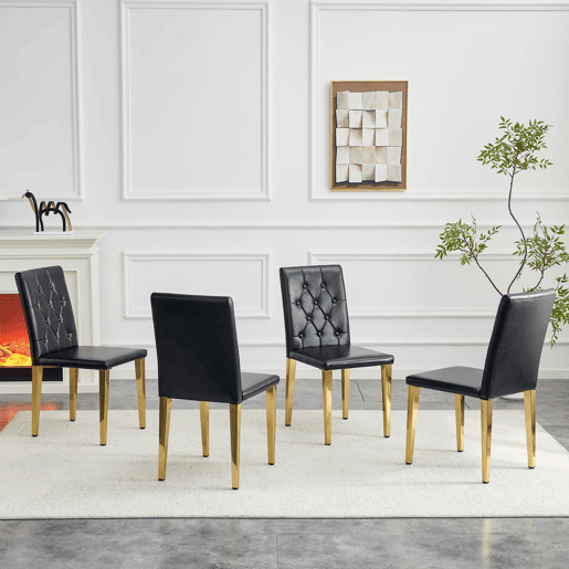 Conjunto de 4 cadeiras de jantar - Design elegante com pernas metálicas douradas - Preto e dourado