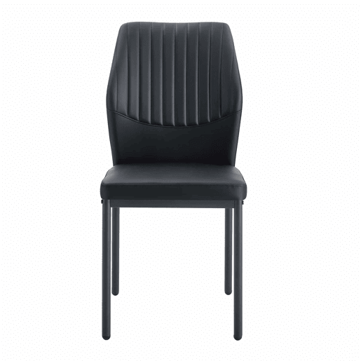 Conjunto de 4 cadeiras para sala de jantar - Encosto em PU preto com padrão vertical + pernas metálicas pretas - Cor preta