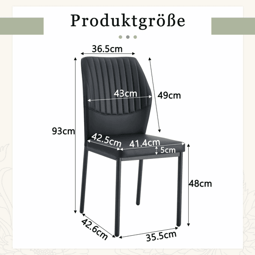 Conjunto de 4 cadeiras para sala de jantar - Encosto em PU preto com padrão vertical + pernas metálicas pretas - Cor preta