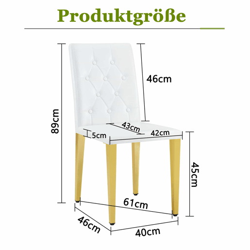 Cadeiras de sala de jantar 4 unidades - Luxo leve, metal dourado brilhante - Branco+Dourado