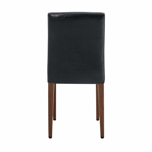 Conjunto de 4 cadeiras de jantar - design minimalista, assento em PU preto e pernas metálicas com efeito nogueira - Nogueira+Preto