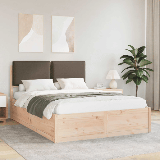 Estrutura de Cama de casal moderno com Cabeceira Estofada Cinzento-acastanhado