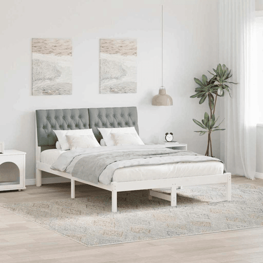 Estrutura de Cama de casal moderno com Cabeceira Estofada Branco 150 x 200 cm