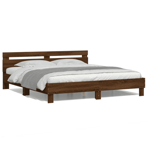 Estrutura de cama de casal c cabeceiraluzes LED - 160x200 cm carvalho castanho