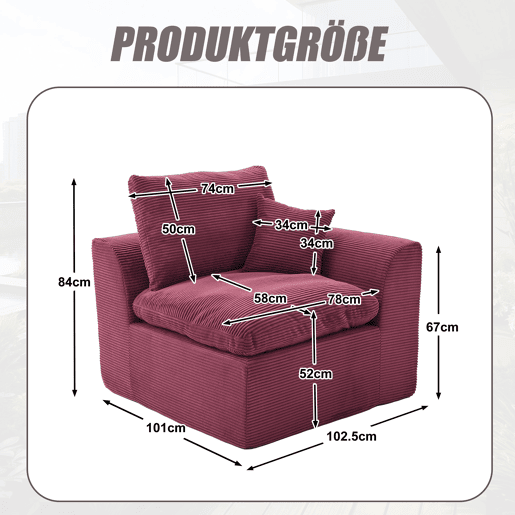 Sofá individual - minimalista, confortável, com almofada - Vermelho vinho