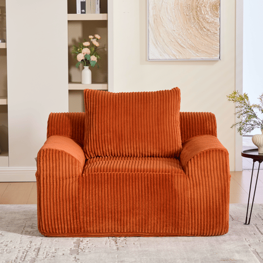Sofá relax - Estofado moderno com bolsos laterais e almofada - Laranja Sofá relax - Estofado moderno com bolsos laterais e almofada - Laranja