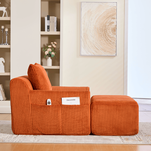 Sofá relax - Estofado moderno com bolsos laterais e almofada - Laranja Sofá relax - Estofado moderno com bolsos laterais e almofada - Laranja