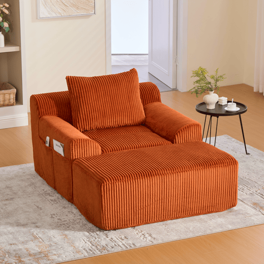 Sofá relax - Estofado moderno com bolsos laterais e almofada - Laranja Sofá relax - Estofado moderno com bolsos laterais e almofada - Laranja