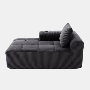 Poltrona de descanso em veludo cotelê - Sem montagem, com almofadas, bolsa lateral e porta-copos - Cinza